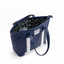 Wearsos Do Good Tote in navy blue and white upcycled aviation leather with branded interior lining